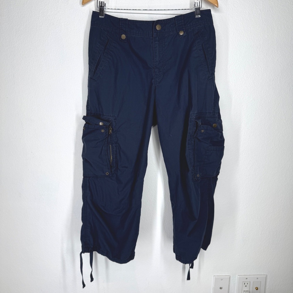 Ralph Lauren Navy Cotton Cargo Crop Pants Women Size 12 Utility Gorpcore Safari